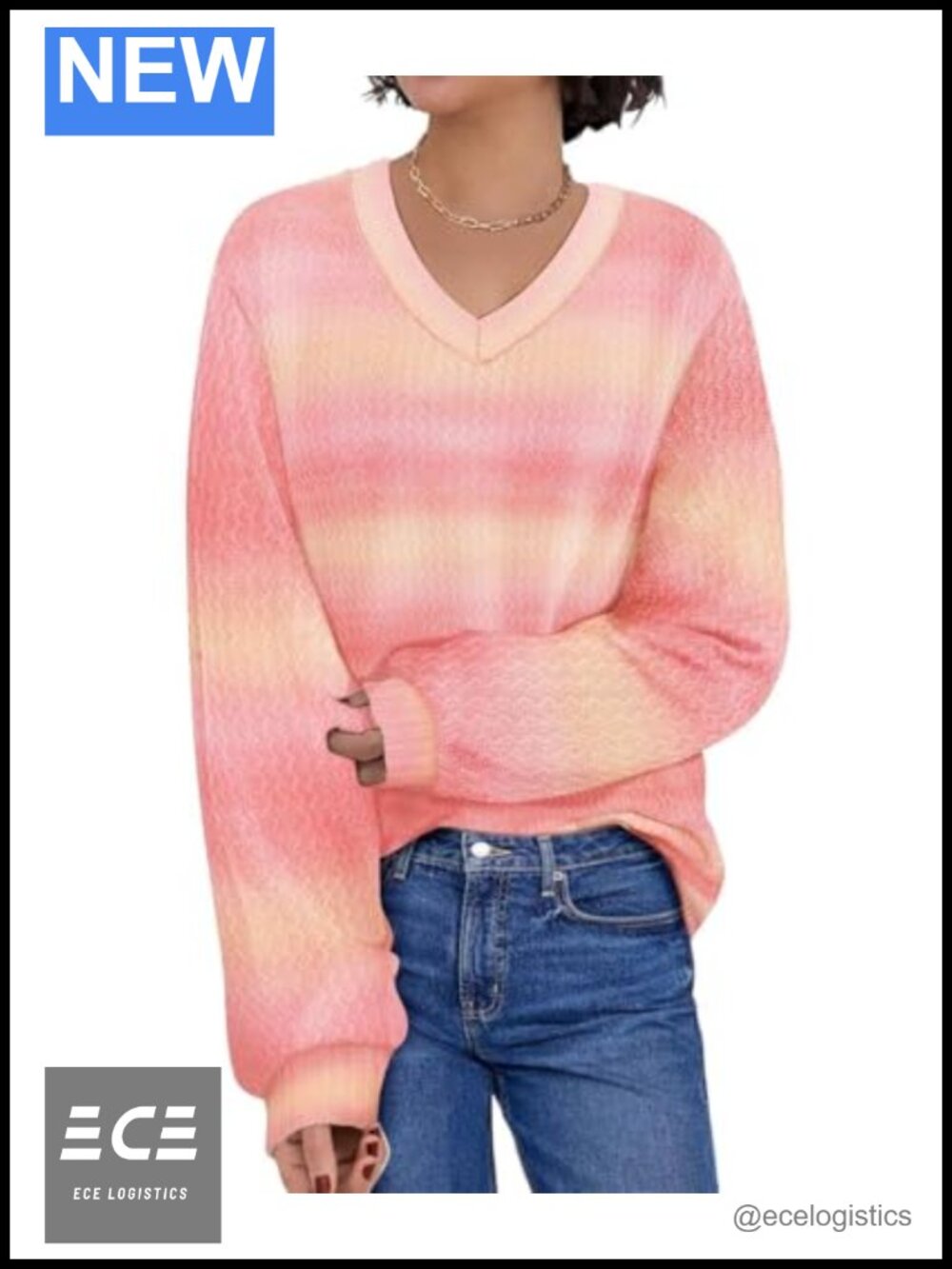Women's Plus Size V-Neck Pullover Sweater with Lantern Sleeves